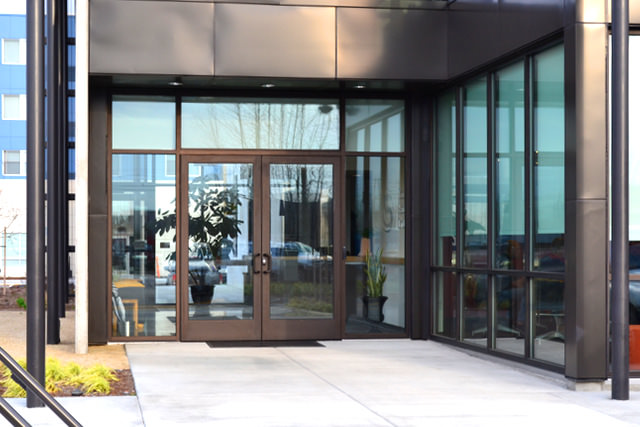 Glass door and building entrance